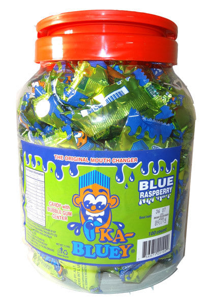 Ka Bluey Blue Raspberry with Bubble Gum Centre Tub of 100