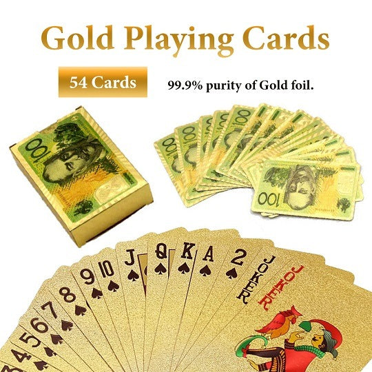 Game Night 24K Gold Plated Playing Cards Australia 100 Dollar Note Design Gold Foil Poker Blackjack Cards