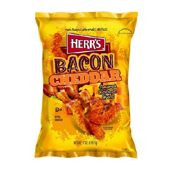 Herrs Herr's Bacon Cheddar Cheese Flavoured Cheese Curls Gluten Free 198g