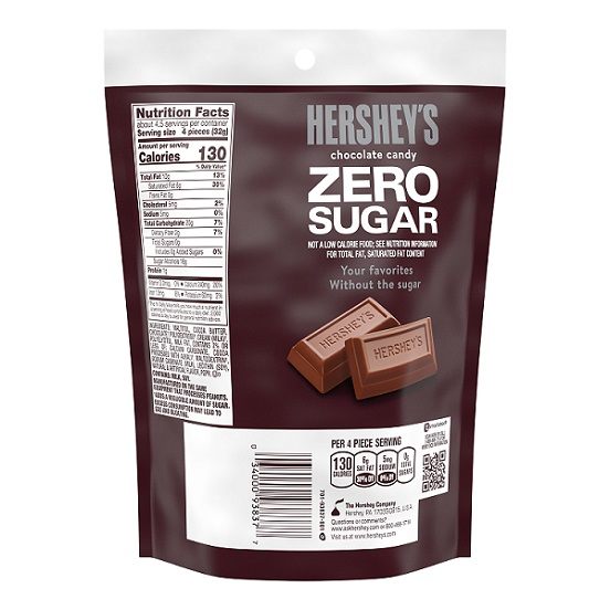 Hershey's Hersheys Milk Chocolate Candy Mini Bars Zero Sugar 144g