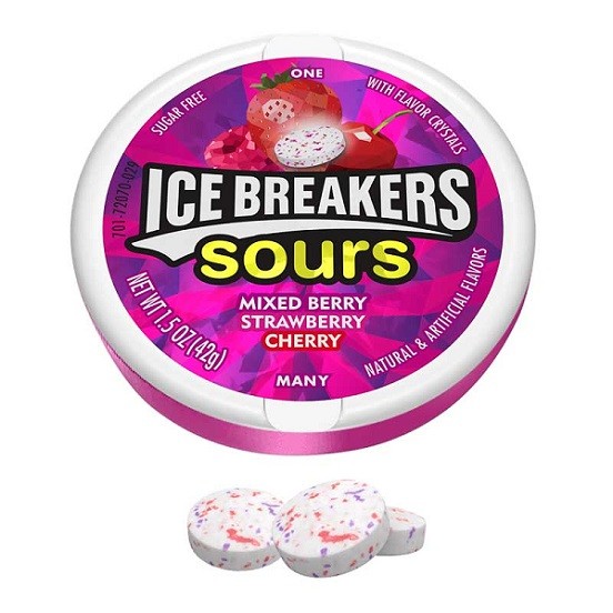 Ice Breakers Sours Mixed Berry Strawberry Cherry Flavour Mints Sugar Free 36g Container
