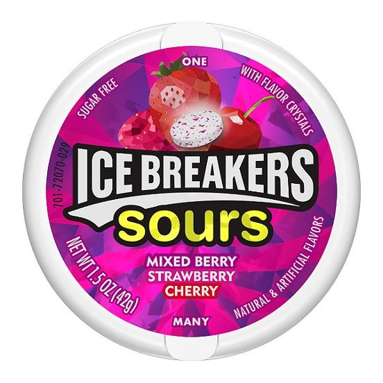 Ice Breakers Sours Mixed Berry Strawberry Cherry Flavour Mints Sugar Free 36g Container