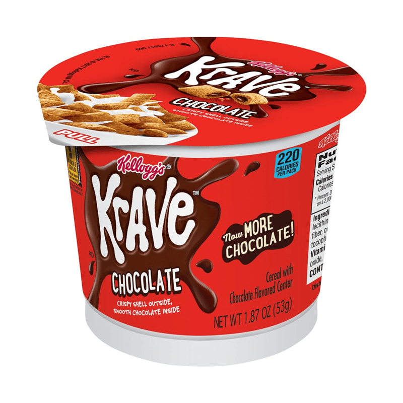 Kellogg's Krave Breakfast Cereal Chocolate Filling Made with Real Chocolate 323g Box Or 53g Bowl