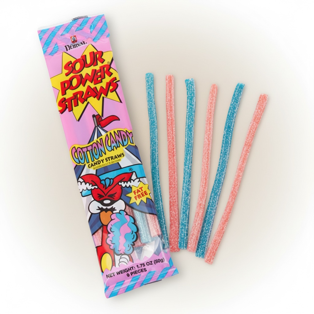 Dorval Sour Power Straws Cotton Candy Flavour Candy 50g Packet