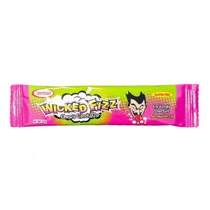Wicked Fizz Strawberry Flavoured Sherbet Lolly Candy Chews Bar Gluten Free 12g