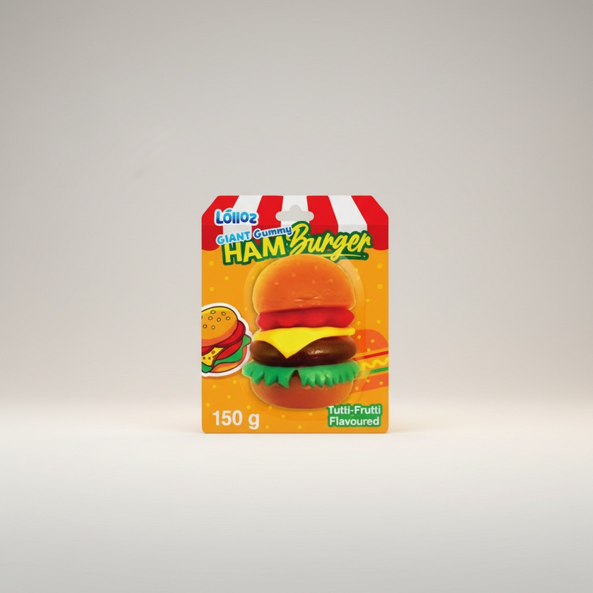 Lolloz Giant Gummy Hamburger Tutti Fruitti Flavoured 150g