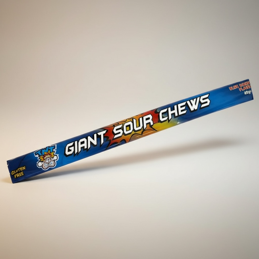 TNT Giant Sour Chew Bar Blue Raspberry Flavour Gluten Free 40g