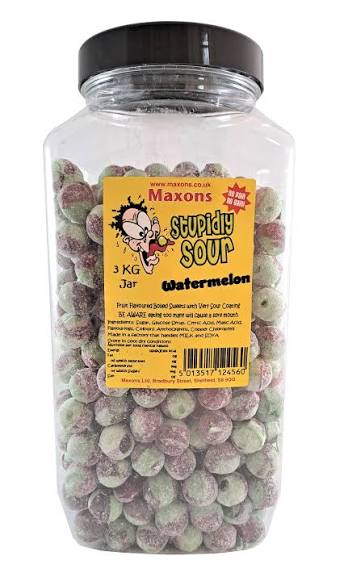 UK Maxons Stupidly Mega Sour Watermelon Flavoured Sour Balls Hard Candy Gluten Free Halal Vegan 100g
