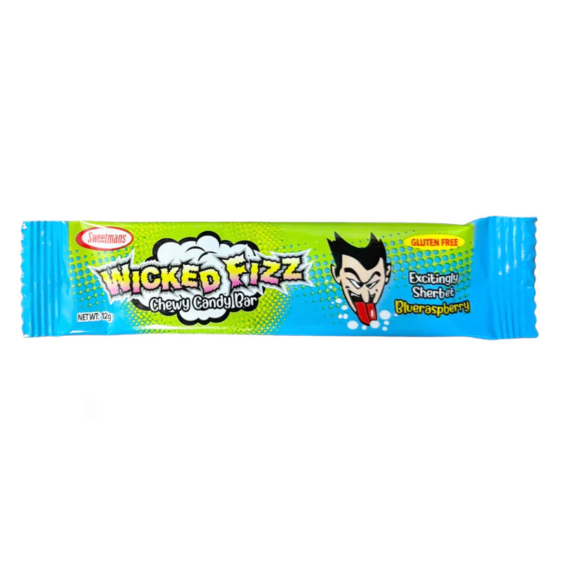 Wicked Fizz Blue Raspberry Flavoured Sherbet Lolly Candy Chews Bar Gluten Free 12g
