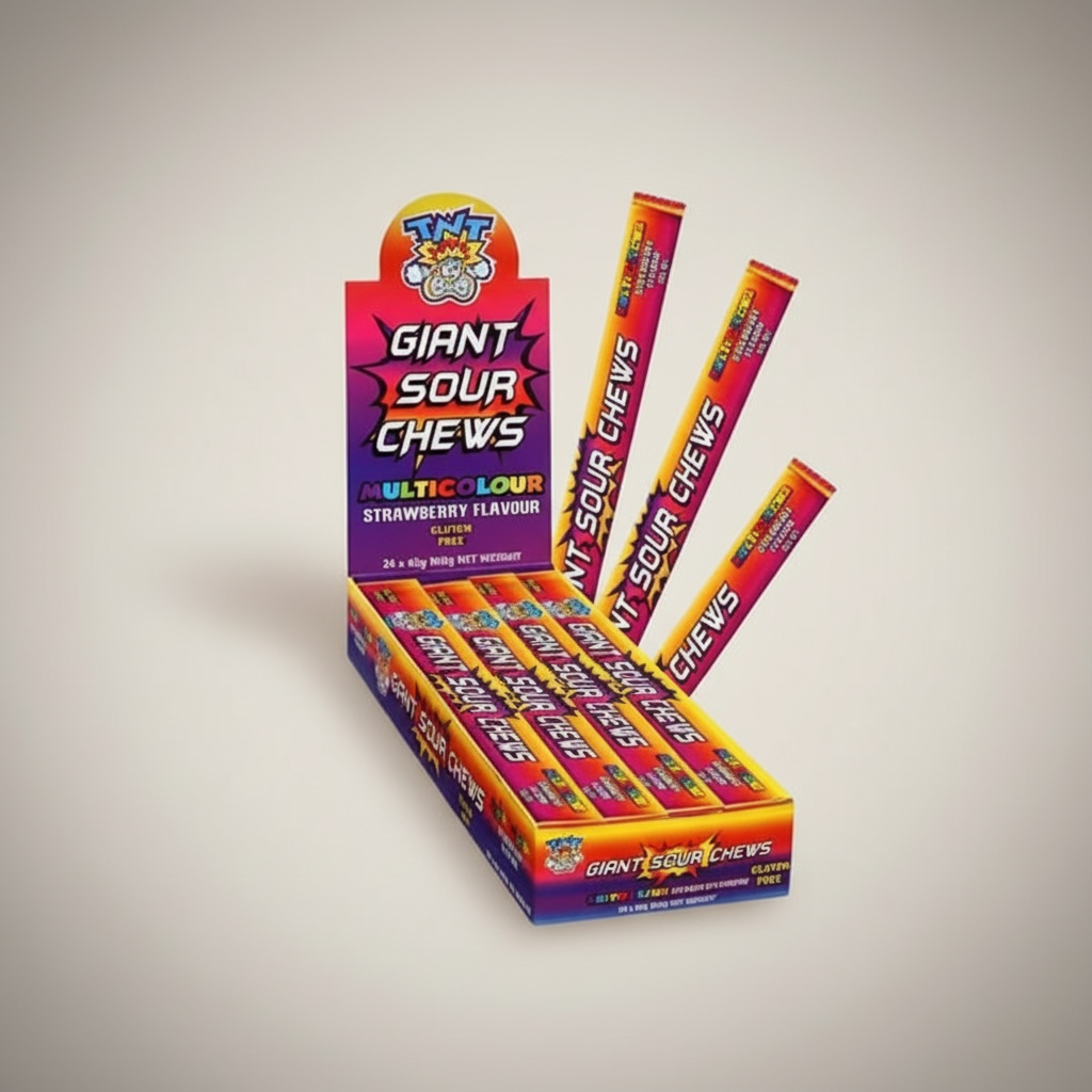 TNT Giant Sour Chew Bar Strawberry Flavour Gluten Free 40g