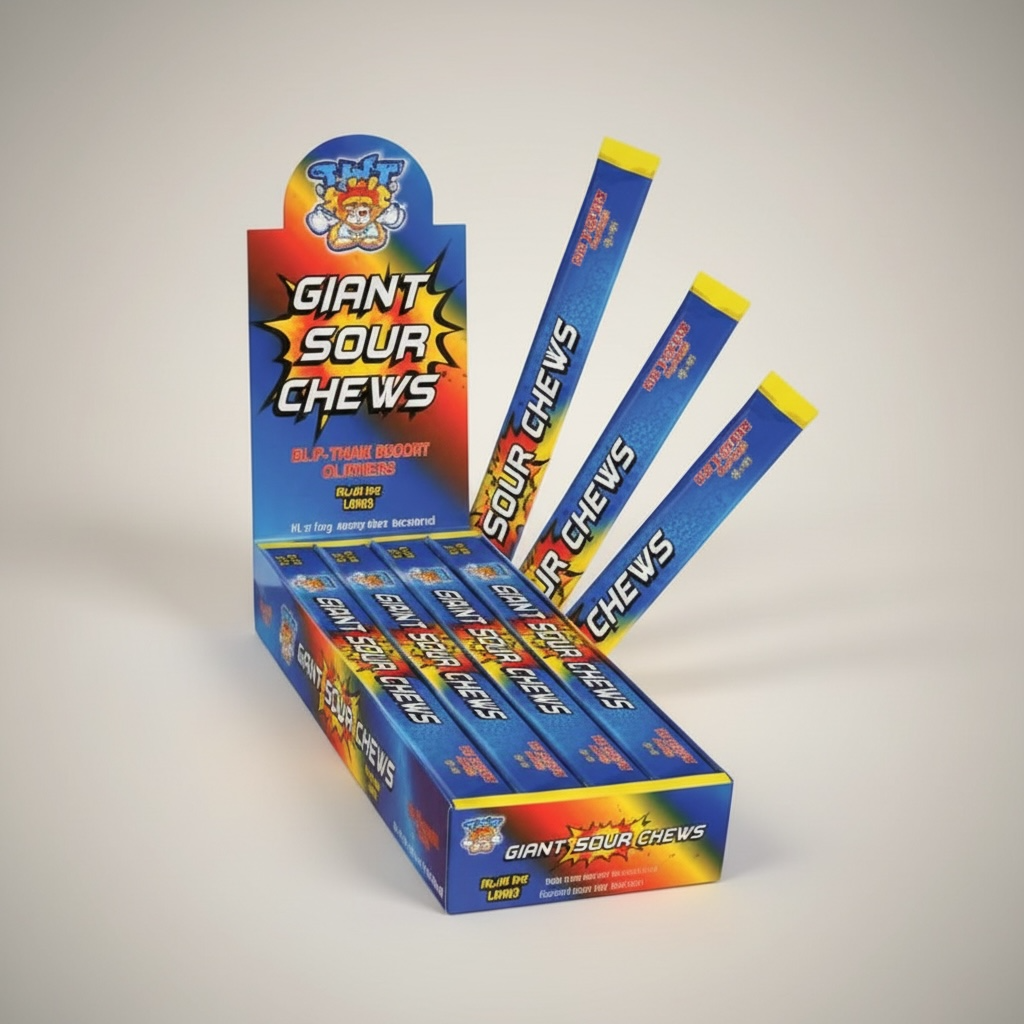 TNT Giant Sour Chew Bar Blue Raspberry Flavour Gluten Free 40g