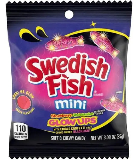 Swedish Fish Mini Glow Ups Strawberry Watermelon 87g