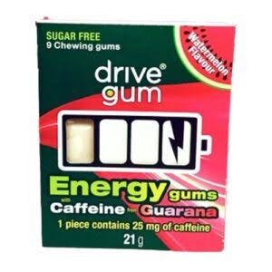 Drive Gum Watermelon Flavoured Energy Gum 9pc Sugar Free Chewing Guarana Gum