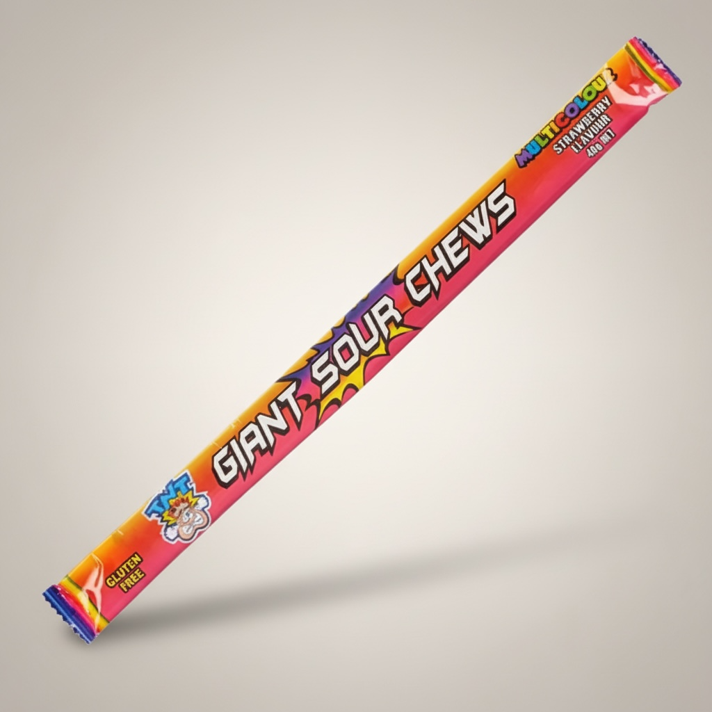 TNT Giant Sour Chew Bar Strawberry Flavour Gluten Free 40g