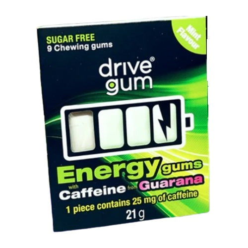 Drive Gum Mint Flavoured Energy Gum 9pc Sugar Free Chewing Guarana Gum