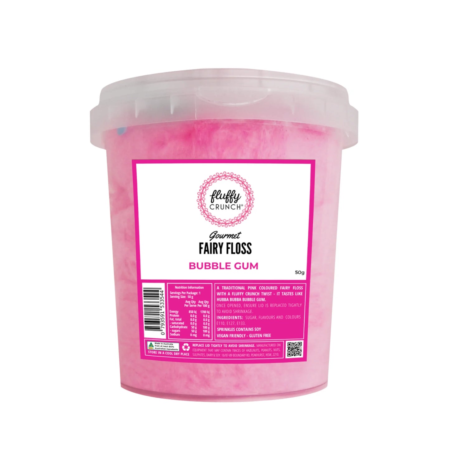 Fluffy Crunch Bubblegum Fairy Floss Cotton Candy Gluten Free 50g