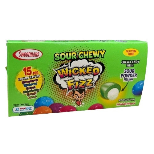 Sweetmans Wicked Fizz Sour Chewy Candy With Sour Powder Filling 15 Pieces 105g Theatre Box