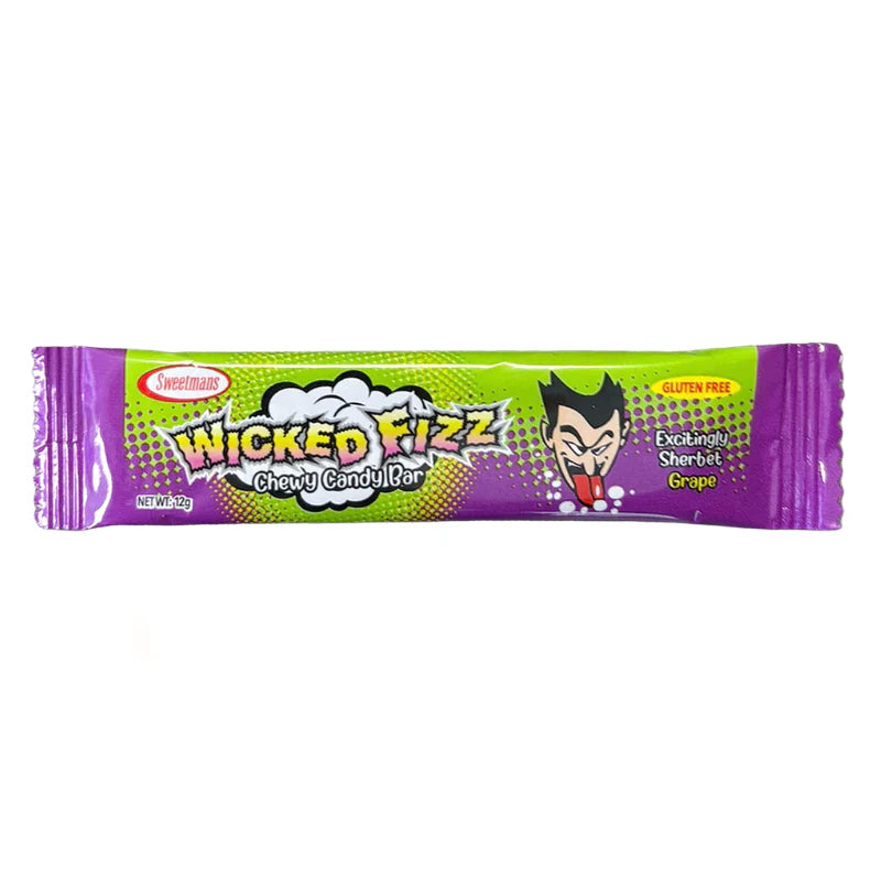 Wicked Fizz Grape Flavoured Sherbet Lolly Candy Chews Bar Gluten Free 12g