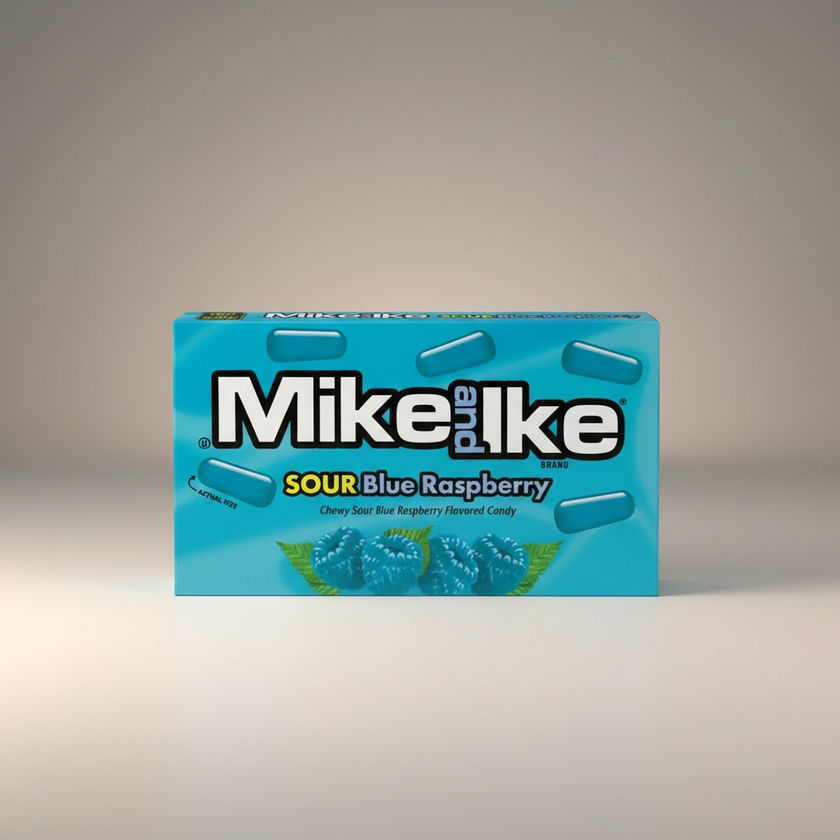Mike and Ike Sour Blue Raspberry Flavoured Candies Jelly Beans Gluten Free Theatre Box 120g