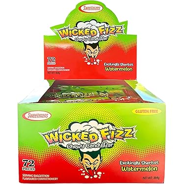 Wicked Fizz Watermelon Flavoured Sherbet Lolly Candy Chews Bar Gluten Free 12g