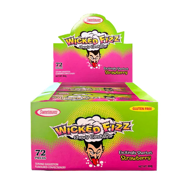 Wicked Fizz Strawberry Flavoured Sherbet Lolly Candy Chews Bar Gluten Free 12g
