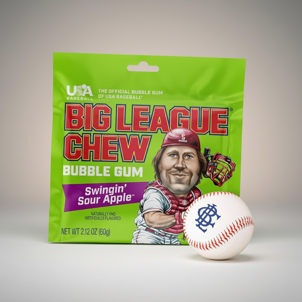 Big League Chew Swingin Apple Bubble Gum Gluten Free 60g Pouch