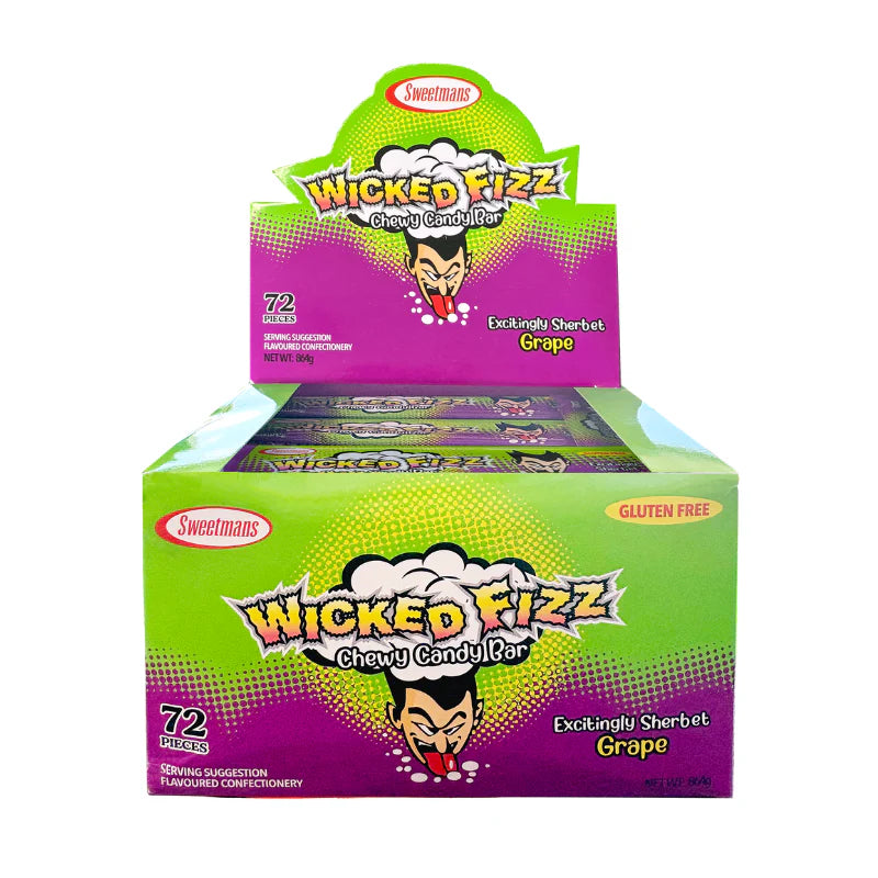 Wicked Fizz Grape Flavoured Sherbet Lolly Candy Chews Bar Gluten Free 12g