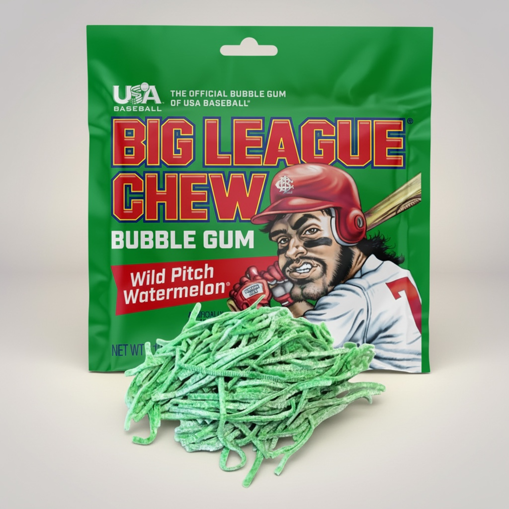 Big League Chew Wild Pitch Watermelon Bubble Gum Gluten Free 60g Pouch