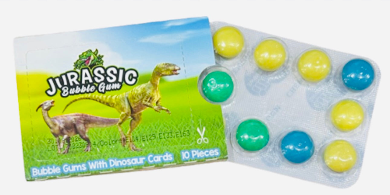 Jurassic Bubble Gum With Dinosaur Cards 10pcs 20g Gluten Free