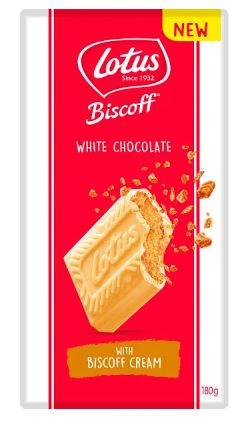 NEW Lotus Biscoff White Chocolate Block With Biscoff Cream 180g