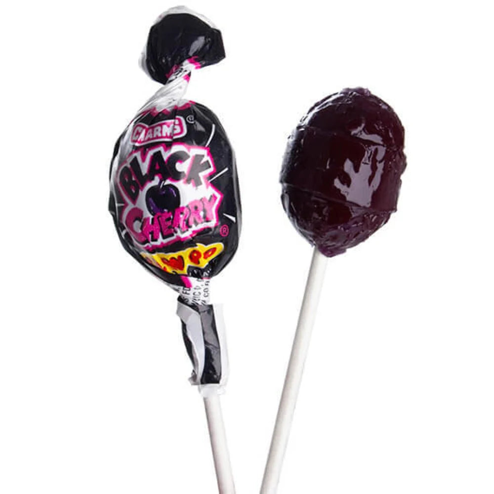 Charms Blow Pops Black Cherry Flavour Lollipop Lollipop with Bubble Gum Centre Gluten Free 18g