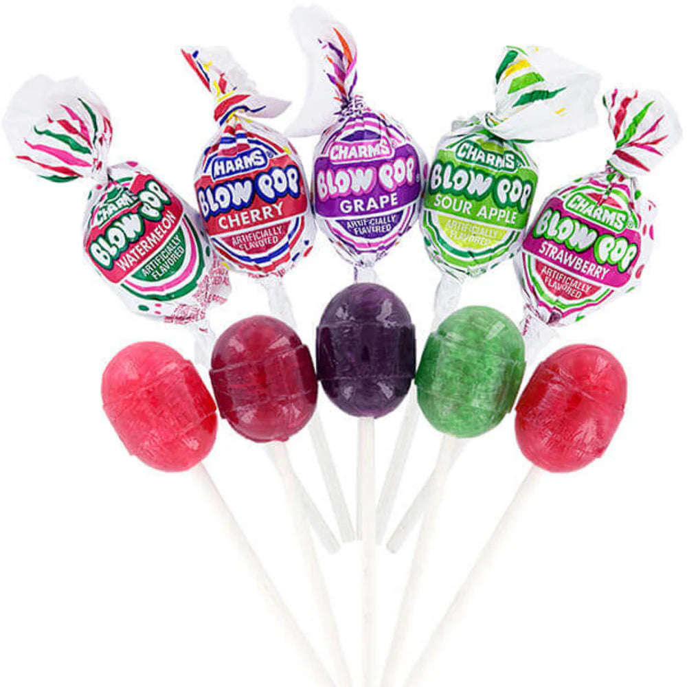 Charms Blow Pops Assorted Flavours 2in1 Lollipop with Bubble Gum Centre Gluten Free 18.4g