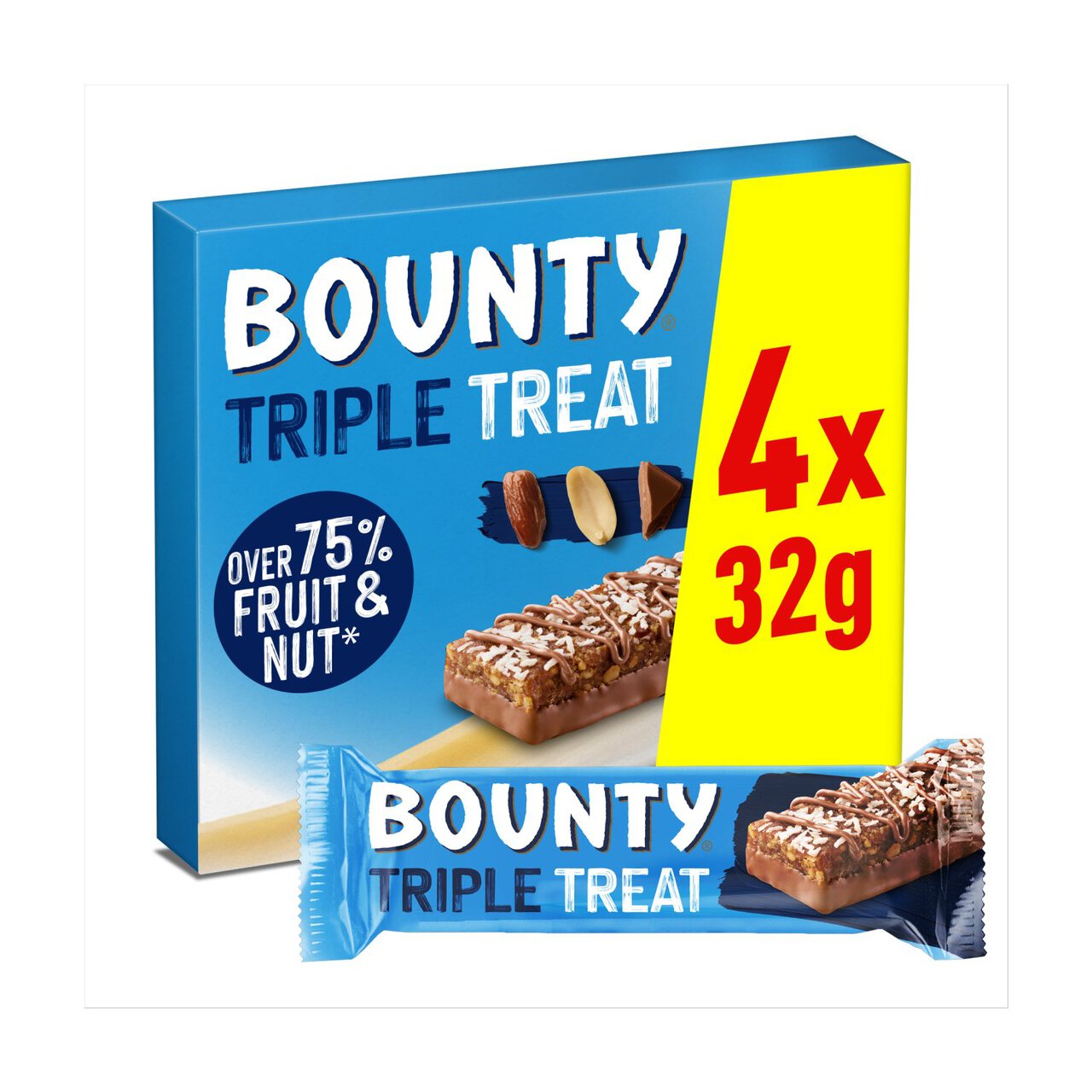 Bounty Triple Treat Fruit Nut & Chocolate Bars 4pk 128g BBD: 10/10/24