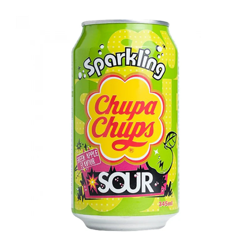 Chupa Chups Sparkling Sour Green Apple Flavour Can 345ml