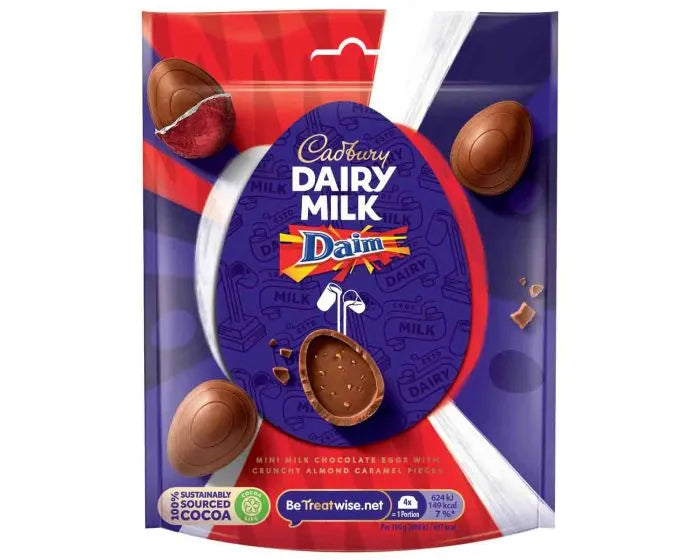 UK Cadbury Daim Mini Milk Chocolate Eggs Bag 77g BBD: 31/7/24