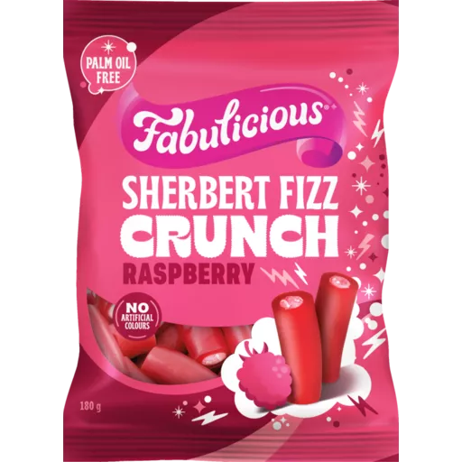 RJ's Fabulicious Sherbet Fizz Crunch Raspberry Bag 180g BBD: 07/07/24