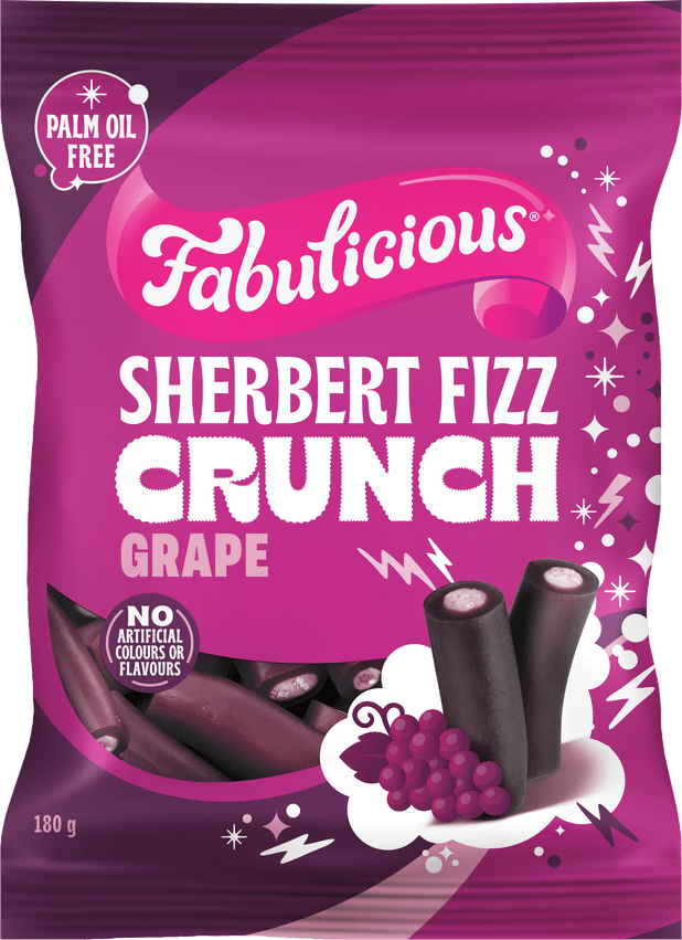 RJ's Fabulicious Sherbet Fizz Crunch Grape Bag 180g BBD:20/09/24