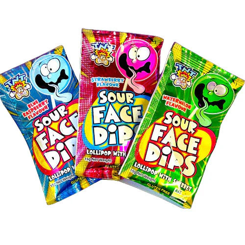 TNT Sour Face Dips Lollipop With Sherbet Gluten Free 15g