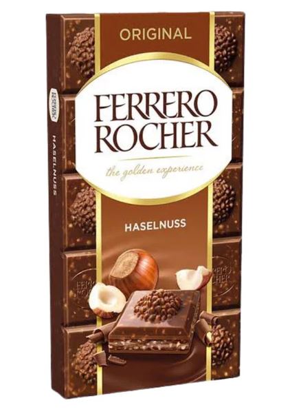 Ferrero Rocher Milk Chocolate Hazelnut Block 90g