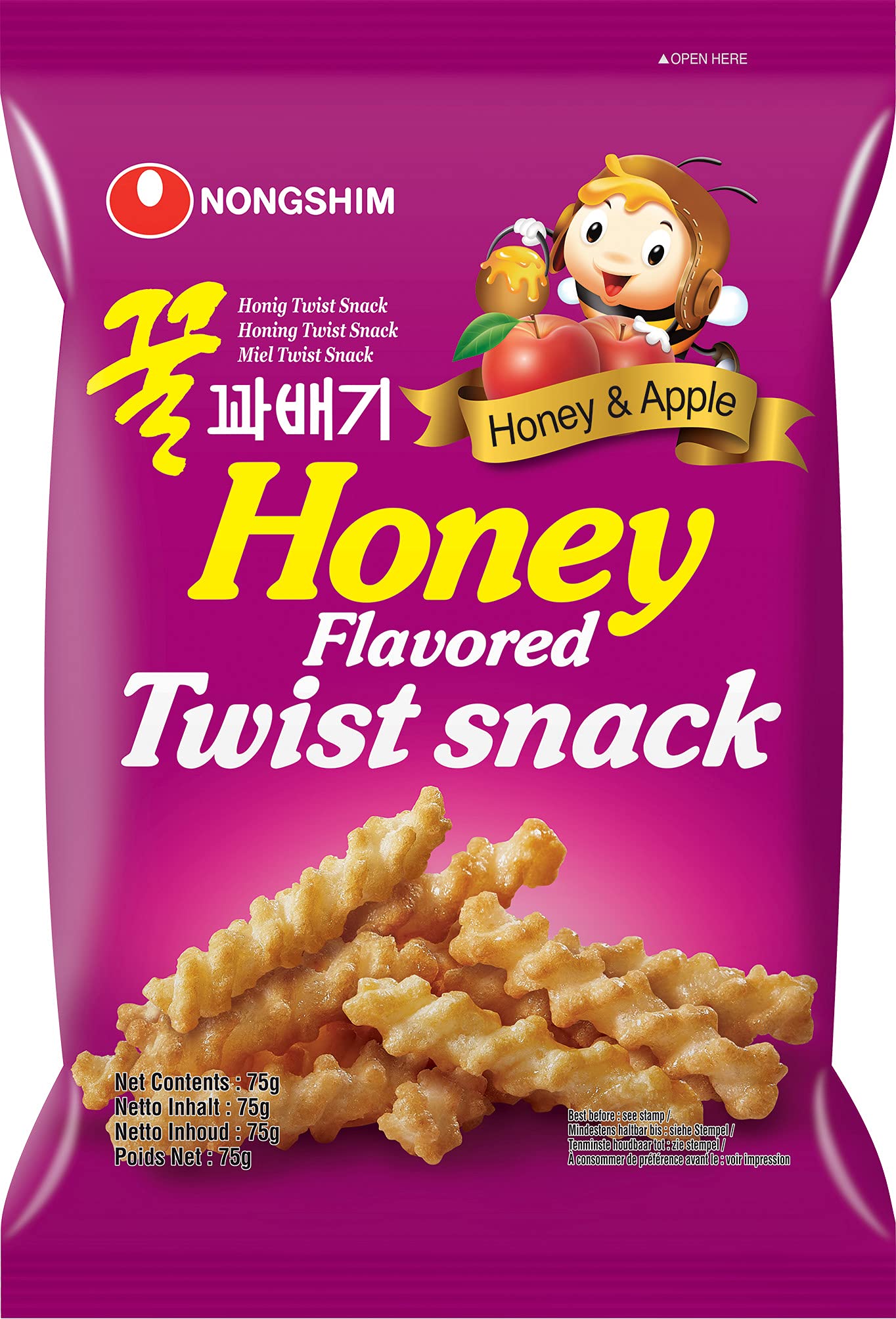 Nongshim Honey & Apple Flavoured Twist Snacks 75g