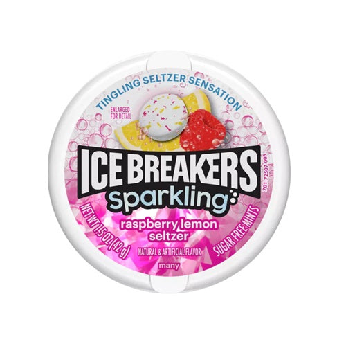 Ice Breakers Sparkling Raspberry Lemon Seltzer Flavour Mints Sugar Free 42g Container