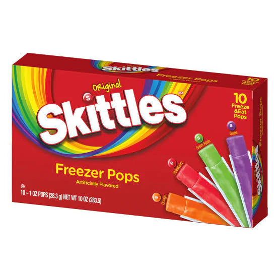 Skittles Freezer Pops 10 Pack Orange Grape Green Apple Strawberry Ice Pops Ice Blocks Popsicles Gluten Free 283.5g Box