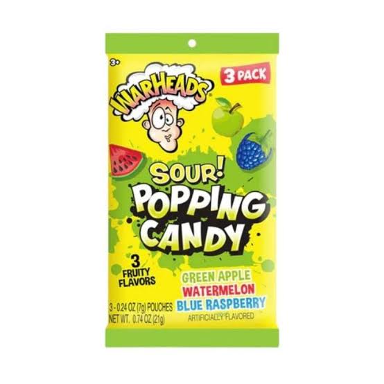 Warheads Popping Candy 3 Flavours 3 x 9g Packs BBD: 05/05/25