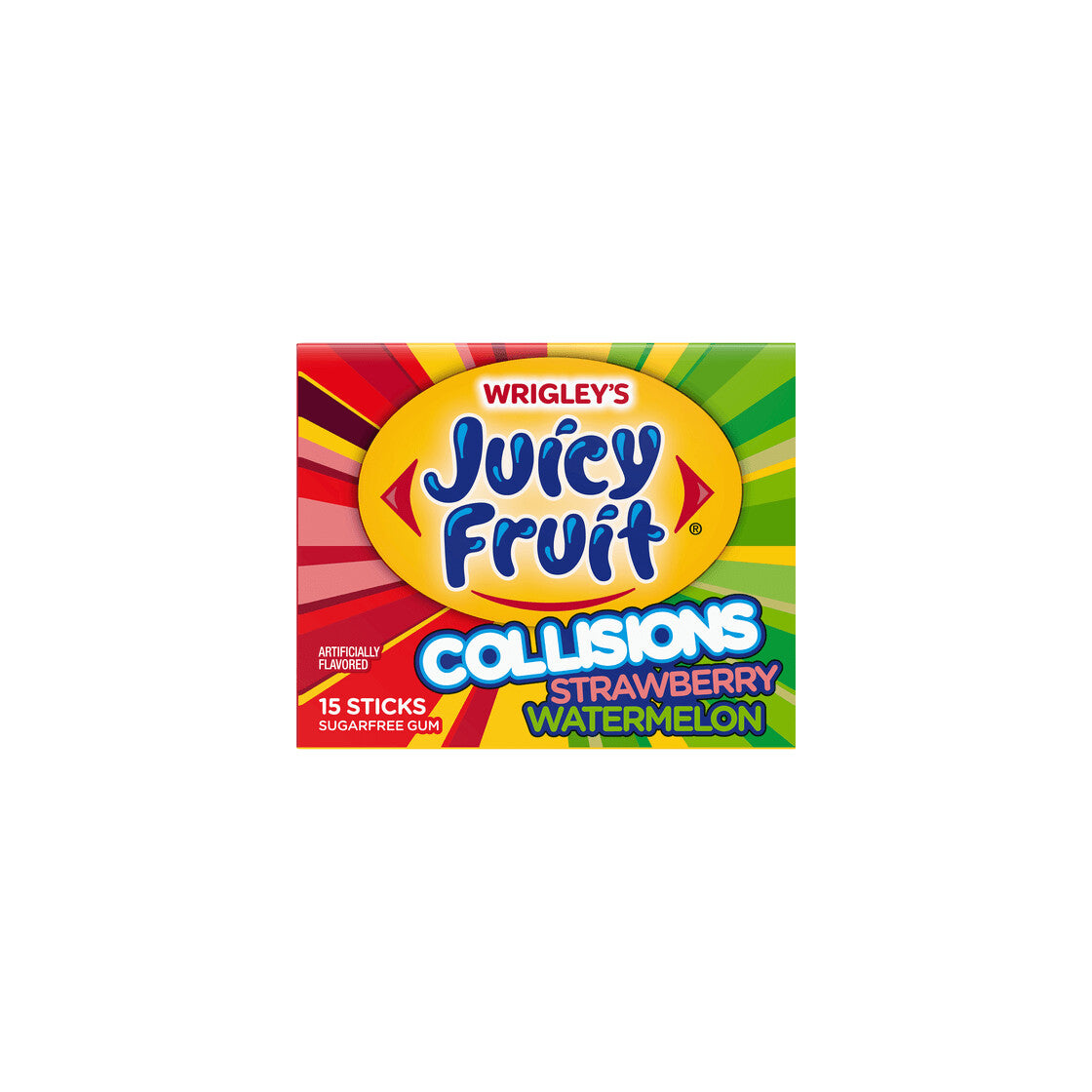 Wrigley's Wrigleys Juicy Fruit Collisions Strawberry Watermelon Chewing Gum 15 Pieces Per Pack 14g BBD: 29/05/24