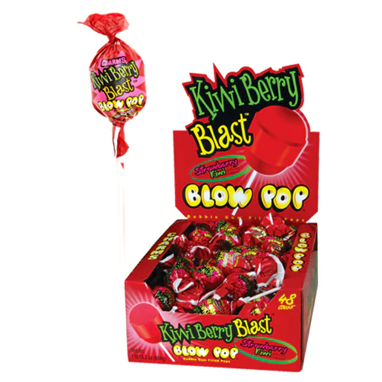 Charms Blow Pops Kiwi Berry Blast Flavour Lolly Pop Lollipop with Bubble Gum Centre Gluten Free 18g