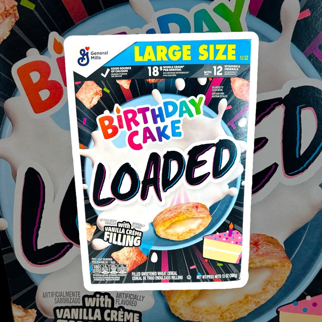 General Mills Loaded Birthday Cake With Creme Filling Cereal Box Large Size 368g