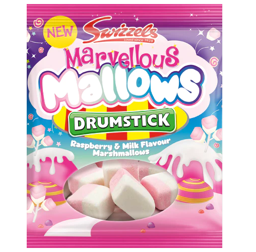 Swizzels Marvellous Mallows Drumstick Raspberry & Milk Flavour Marshmallows Bag 110g