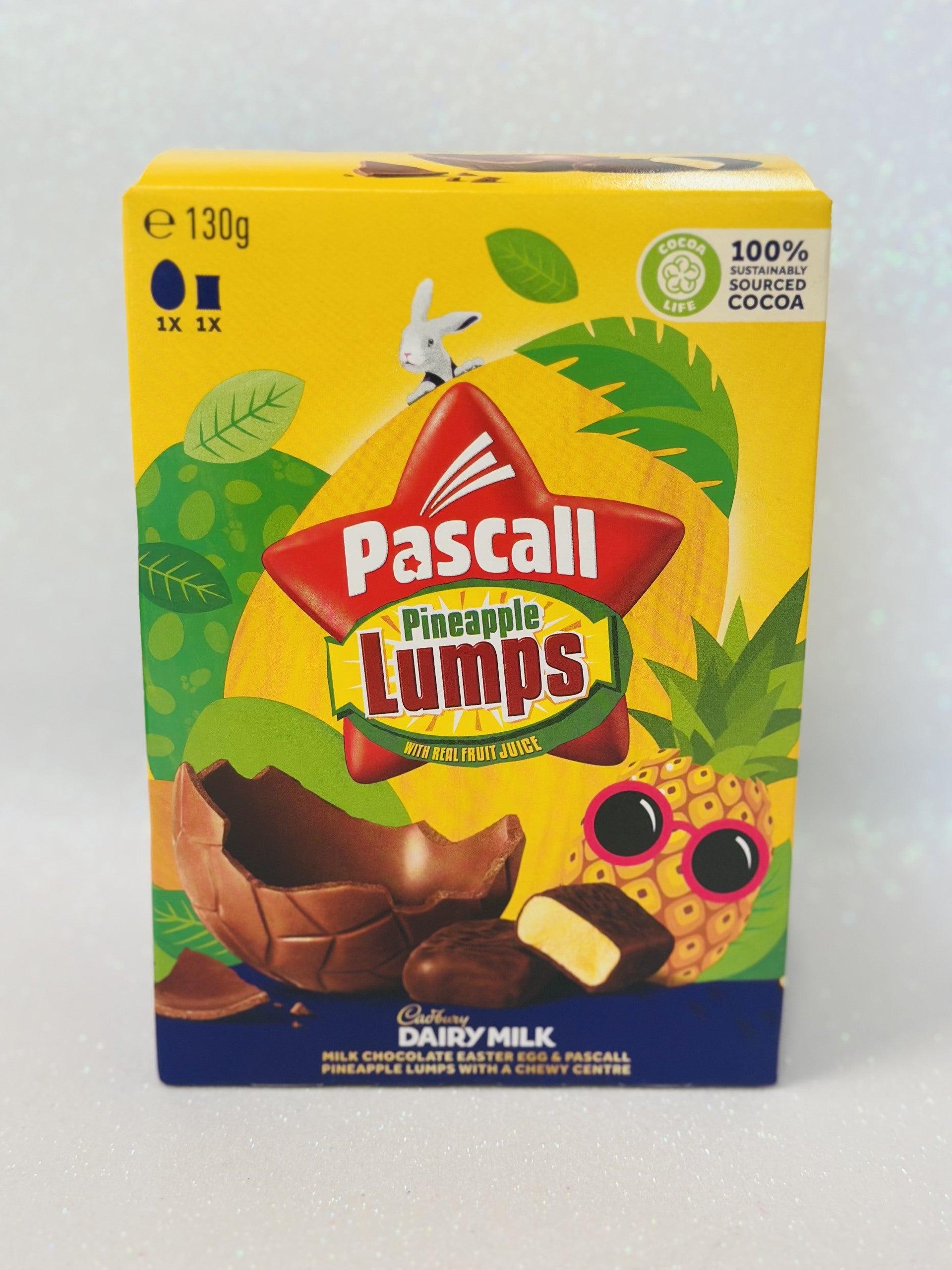 Cadbury Pascall Pineapple Lumps Milk Chocolate Easter Egg & Pineapple Lumps Bag Gift Box 130g BBD: 01/06/24