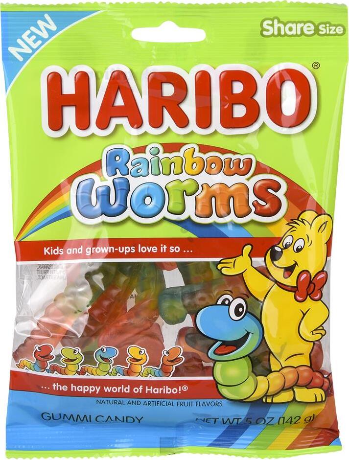 Haribo Rainbow Worms Gummi Candy Bag 142g