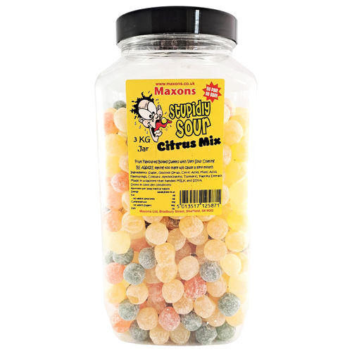 UK Maxons Stupidly Mega Sour Mixed Citrus Mix (Orange Lemon Lime & Grapefruit) Flavoured Sour Balls Hard Candy Gluten Free Halal Vegan 100g
